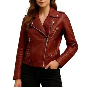 Deadwood River Biker Leather Jacket Stockholm Sweden in Burgundy Women’s Small